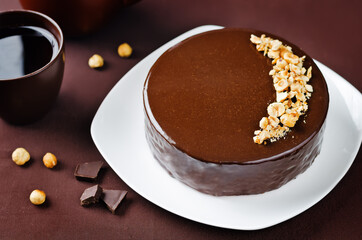 Merengue hazelnut chocolate cake in a plate