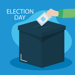 Election day design of Hand Putting Vote Bulletin Into Ballot Box