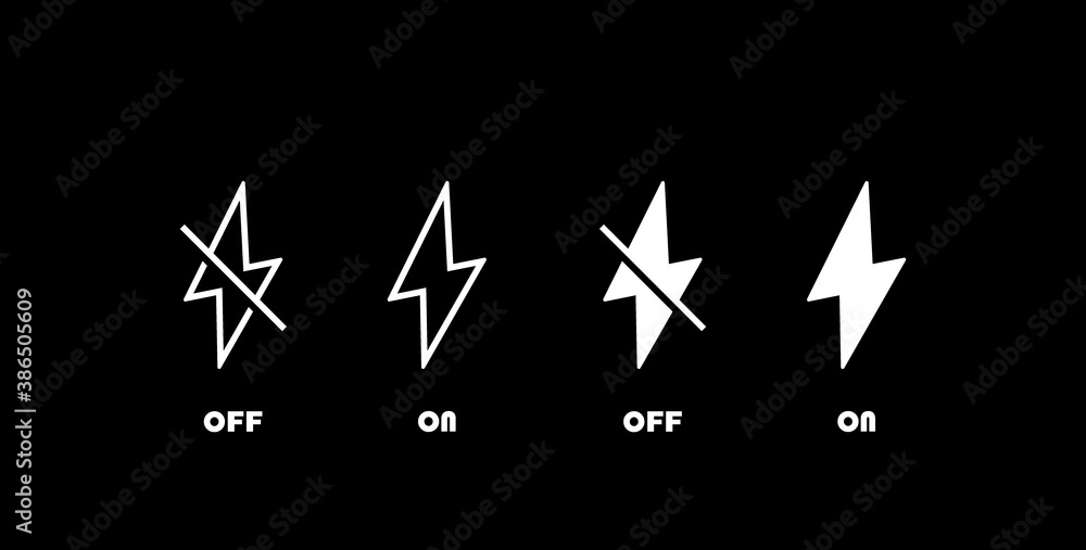 Poster flash on or off button set. icon for mobile app or website. vector illustration