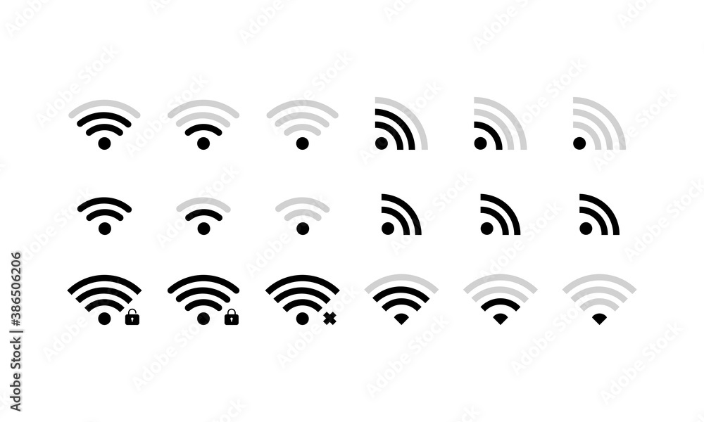 Aufkleber wifi signal icon set in black. wireless connection. vector eps 10. isolated on white background