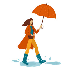 Vector illustration of a woman with an umbrella on an isolated background.
