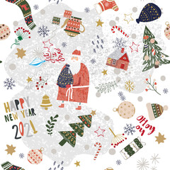 Merry Christmas and Happy New Year 2021 seamless pattern background