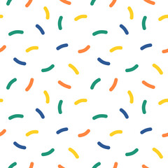 Scandinavian minimalist birthday cake confetti seamless vector pattern with pink, purple yellow for fabric surface, interior design, package, gift wrap, wrapping paper, stationery. branding motif
