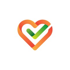 Love heart checkmark logo vector template