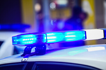 Blue light on a police car