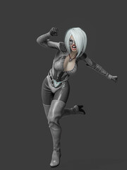 super green girl running on grey background