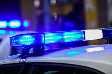 Blue light on a police car