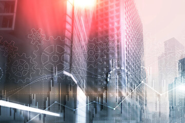 Gears and stock market. 3D illustration. Fintech Investment Financial Internet Technology Concept.