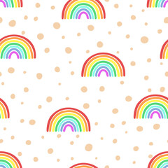 Fototapeta na wymiar Vector seamless pattern with hand drawn cute rainbows. Simple design for child textile, decoration, wallpaper