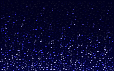 Musical blue background with notes falling into the light and gradually becoming light.