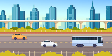 City town road highway transport horizontal concept vector flat graphic design flat illustration