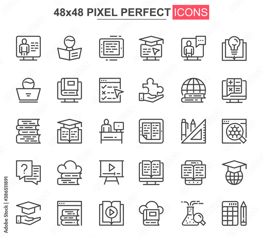 Aufkleber online education thin line icon set. distance learning outline pictograms for website and mobile app