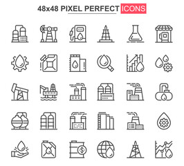 Heavy industry thin line icon set. Industrial manufacturing outline pictograms for website and mobile app GUI. Oil industry simple UI, UX vector icons. 48x48 pixel perfect pictogram pack.