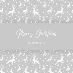 Christmas card with festive reindeer icons and stars. Vector