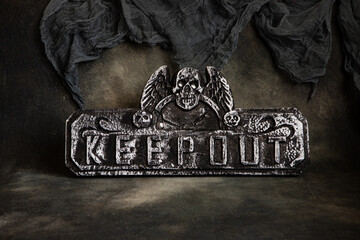 Text on  signboard on dark color background