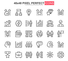 Teamwork thin line icons set. Corporate partnership and business team collaboration unique design icons. Businessman cooperation outline vector bundle. 48x48 pixel perfect linear pictogram pack.