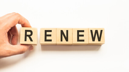 Word Renew made with wood building blocks, stock image