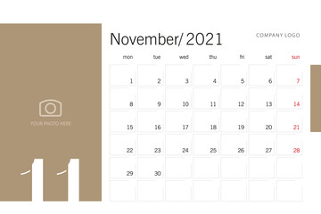 New Year 2021 Desk Calendar Planner 11 month November modern black light typography line design template gold background