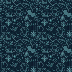 Christmas seamless pattern with xmas icons. Vector isolated illustration