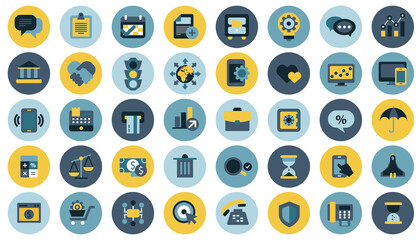 Business, management, finances and technology icon set for website and mobile applications. Flat vector illustration