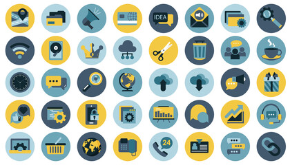 Business, management, finances and technology icon set for website and mobile applications. Flat vector illustration
