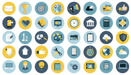 Business, management, finances and technology icon set for website and mobile applications. Flat vector illustration