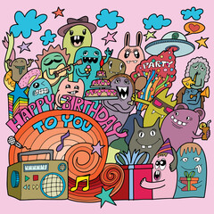 Doodle Monster Come to bless on the birthday