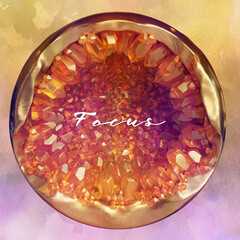 A beautiful motivational template for social media with a golden crystal and a text saying Focus. 