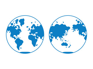 World map, globe hemisphere icons.