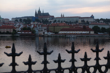 River Ltava, castle and beautiful architecture in the center of Prague