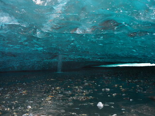 View of the ice cave in the Hansbreen Glacier. 
Norway, Svalbard, Hornsund.