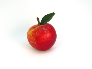 Nice red apple with green leaf.    