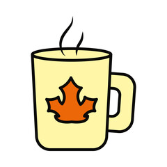 coffee mug with dry leaf icon, line and fill style