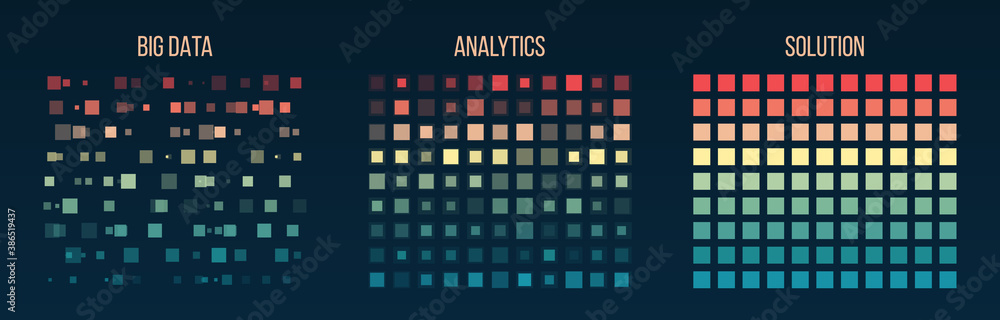 Aufkleber Big data visualization. Information analytics concept. Abstract stream information. Filtering machine algorithms. Sorting binary code. Vector technology background.