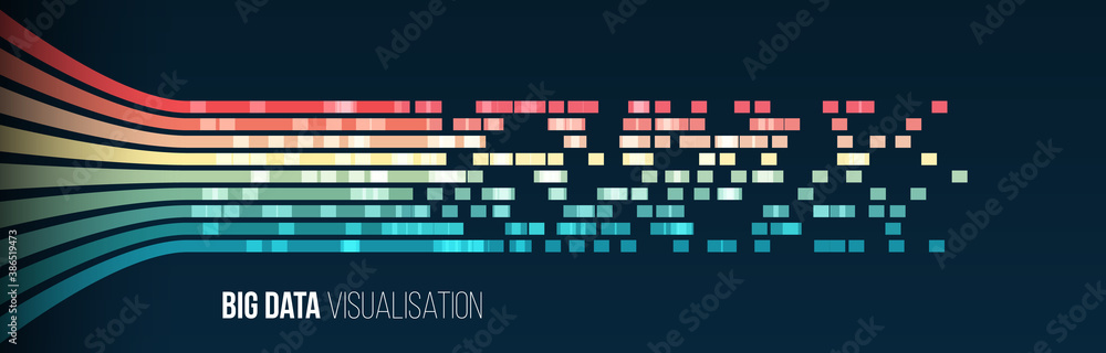 Aufkleber Big data visualization. Information analytics concept. Abstract stream information. Filtering machine algorithms. Sorting binary code. Vector technology background.