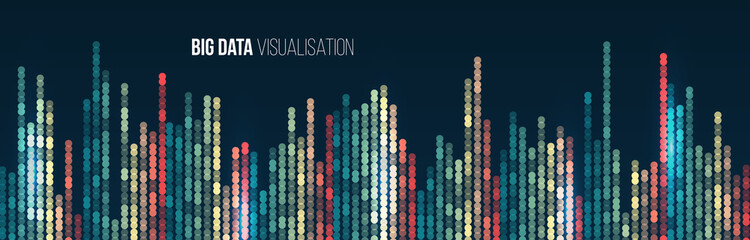 Big data visualization. Abstract background with lines array and binary code. Connection structure. Data array visual concept. Big data connection complex.