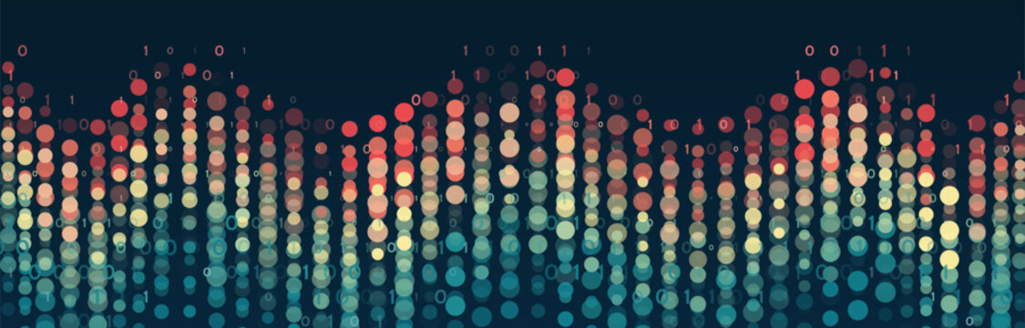 Big data visualization. Abstract background with dots array and binary code. Connection structure. Data array visual concept. Big data connection complex.