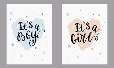 Lettering for newborns in black letters, the phrases "this is a boy" and "This is a girl". For postcards, banners and other cute baby items, print for clothes.
