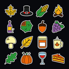icon set of thanksgiving and wine glass, line and fill style