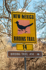 Roadrunner crossing sign on Birding Trail, New Mexico, USA