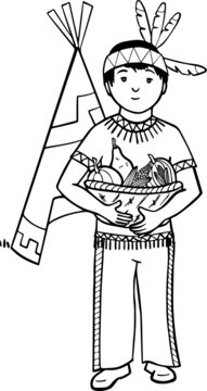 Thanksgiving Native American Boy Holding Basket