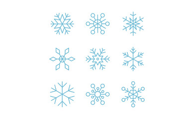 Snowflakes icon collection. Set of snow flake icons. Geometric shapes for christmas and new year decoration.