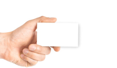 Hand holding blank business card. Hand holding blank business paper card isolated on white background. Empty template with clipping path.