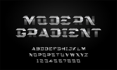 Silver modern gradient alphabet, font and number