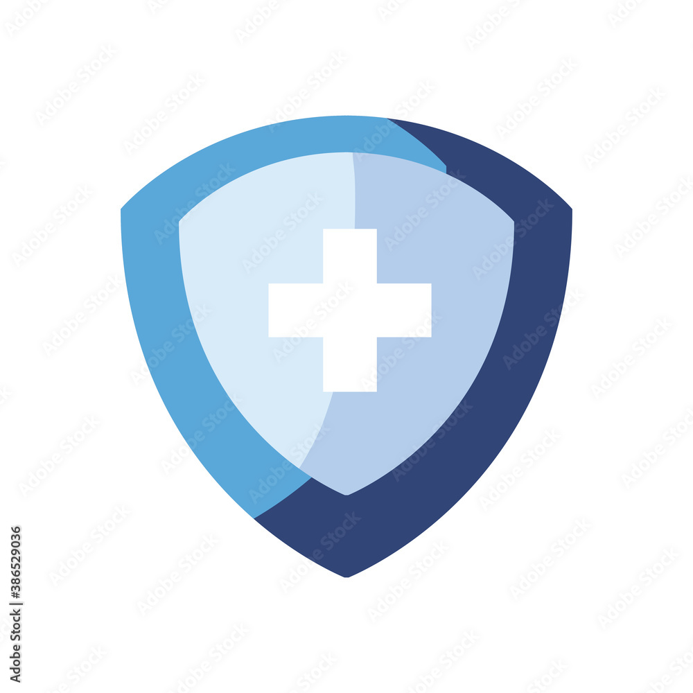 Poster cross inside shield flat style icon vector design