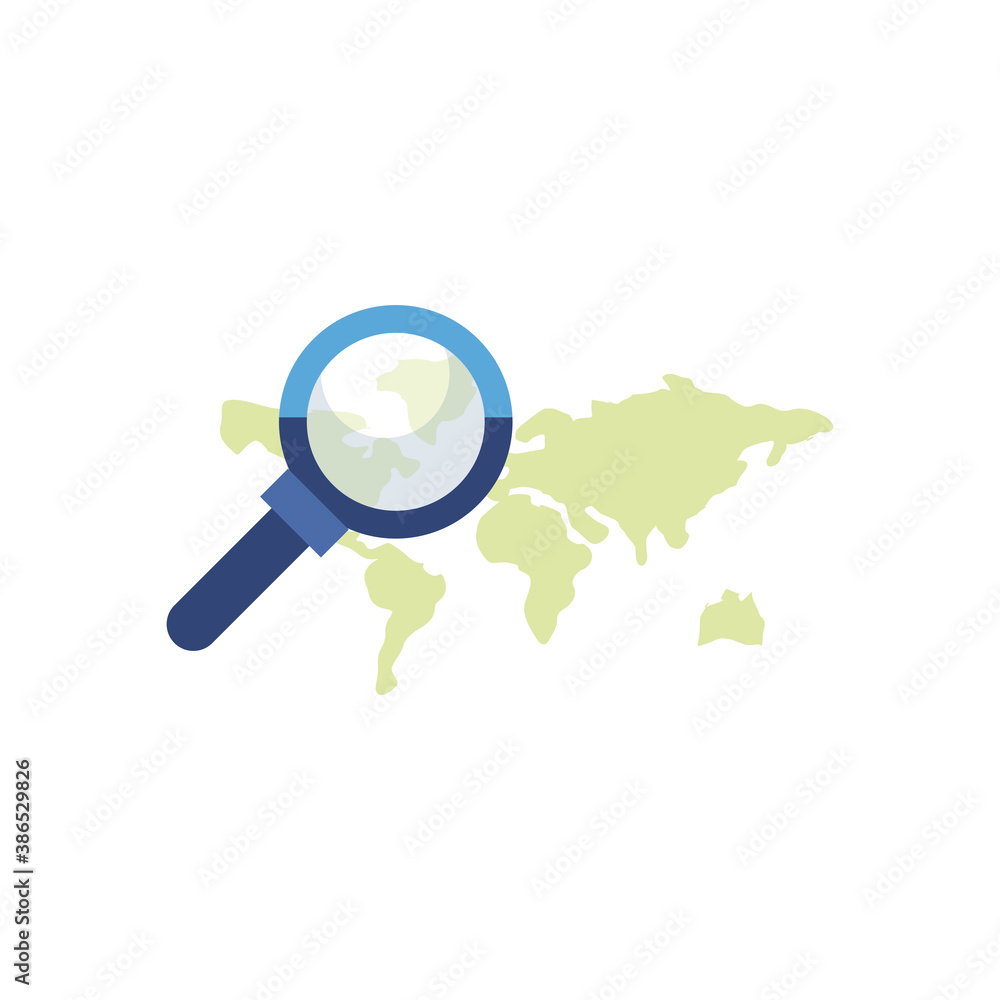 Poster map and lupe flat style icon vector design