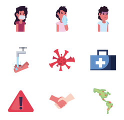 Covid 19 virus flat style icon set vector design