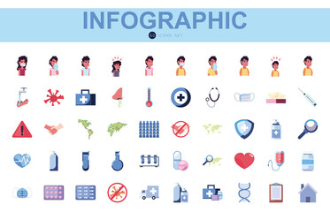 Covid 19 virus flat style icon set vector design