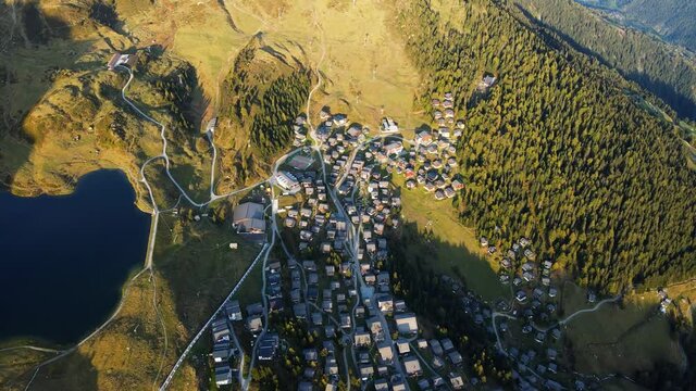 Beautiful moutain lake in the Swiss Alps at Bettmeralp Switzerland - aerial view