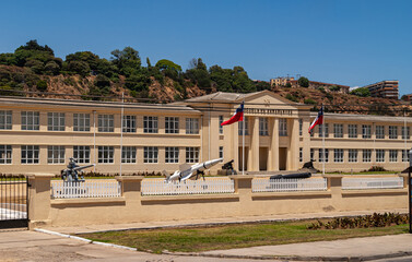 Vina Del Mar, Chile - December 8, 2008: Large beige building of the armed forced, the Navy in...